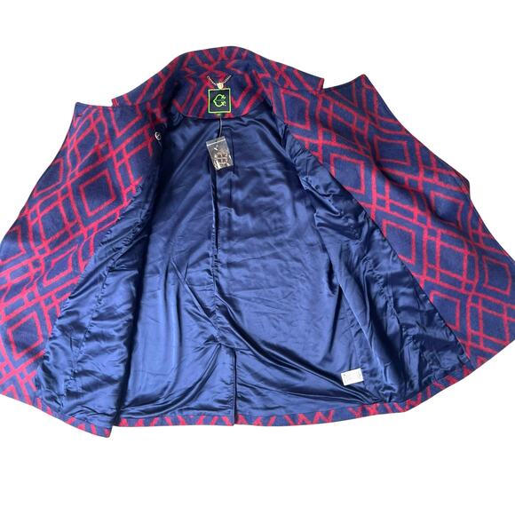 C. Wonder Blue Red Geometric Wool Blend Coat NWT - Picture 4 of 8